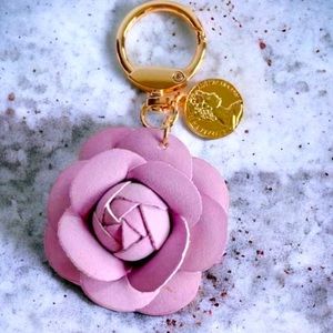 Violet Leather Handmade Rose on Keychain. Bag Charm. NWOT